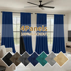 100% Blackout Curtains Rod Pocket 4 Panels - Thermal Insulated Energy Saving Drapes for Bedroom Living Room, 38" & 52" Wide 54"–108" Long, 7 Colors