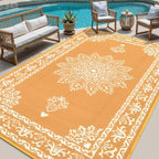Outdoor Patio Rug Plastic Straw Reversible UV Resistant Portable RV Mat Indoor Outdoor Carpet Porch Deck Balcony Backyard Orange Teal Grey Brown 5x8 6x9 8x10 9x12 ft