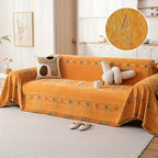 Chenille Boho Sofa Cover with Embroidered Detail – Machine Washable Slipcover for 1 2 3 4 Seater Sectional Couches, Extra Large Sizes, No Padding, 4 Colors