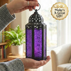 Moroccan Candle Lantern Holder Medium 10.5 Inch – Handcrafted Glass Iron Metal Lantern with Embossed Floral Panels, 17 Colors, Indoor Outdoor Use for Ramadan, Wedding, Patio, Diwali & Home Decor