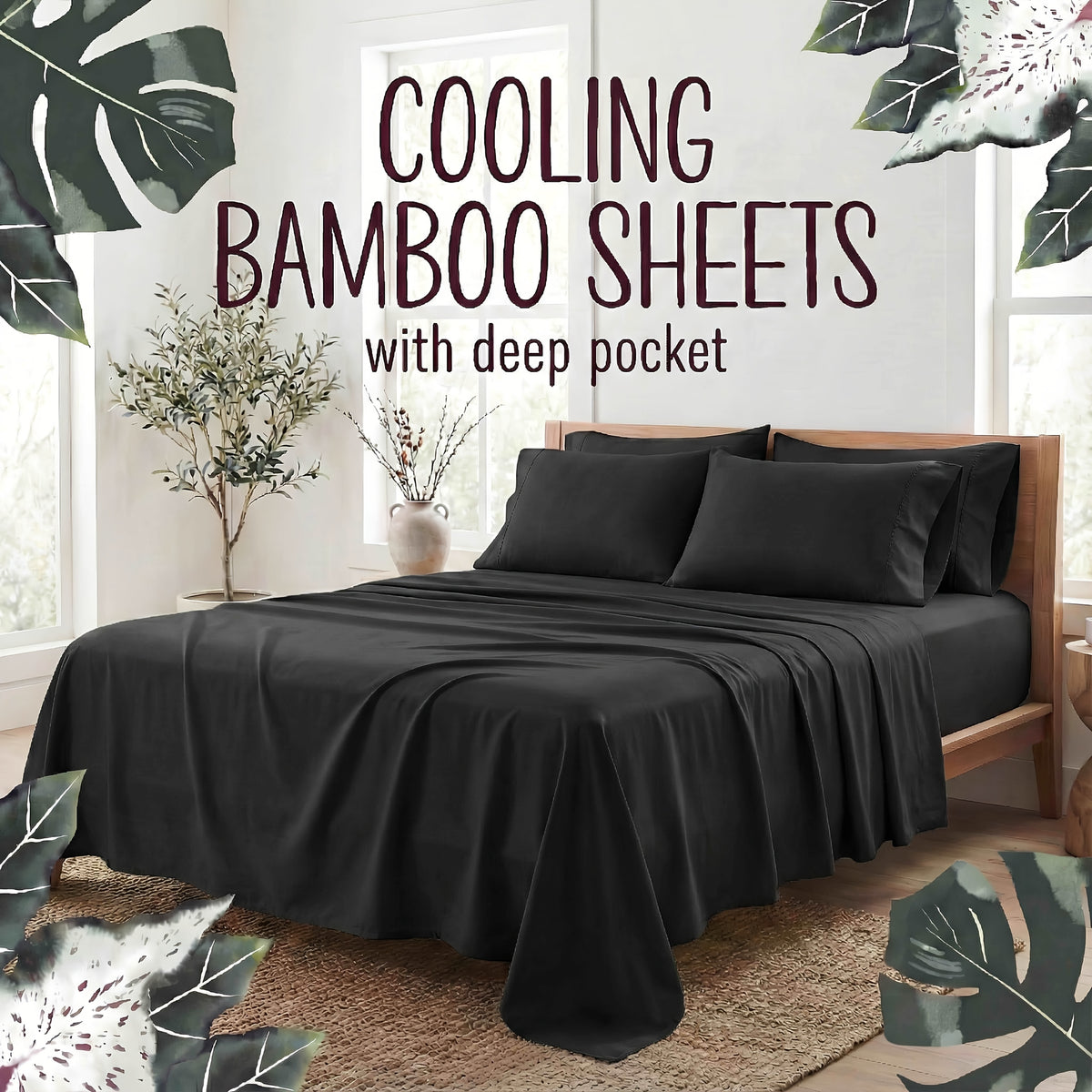 Bamboo Fiber 4-Piece Bedding Set Hypoallergenic Temperature Regulating Deep Pocket - Wrinkle Free All Season Bed Set Twin Full Queen King 12 Colors
