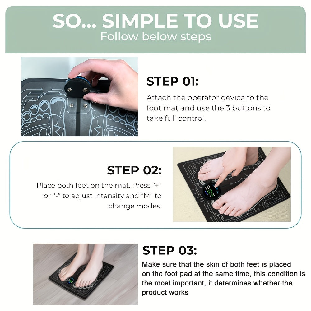 TENS Portable Foldable Foot Massage Pad, Ergonomic Electric Massager for Feet, Back & Legs, Adjustable Intensity, Battery-Powered 150mAh, Compact Travel-Friendly Design, Health & Relaxation Gift