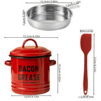 Enamel Cooking Grease Container with Fine-Mesh Strainer – Grease Saver & Oil Keeper with Spatula-Storing Handle, Farmhouse Kitchen Decor (Red or Blue)
