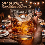 Patriotic Engraved Drinking Glass – USA 250th Anniversary Commemorative Edition, Deep Etched Relief Borosilicate Glass with HD Surround Print, Gift for Veterans & Men