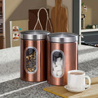 Airtight Stainless Steel Canister Set of 3 – Copper Finish with Visible Window, Round Food Storage Containers for Coffee Beans, Tea, Sugar, Flour & Pantry