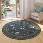 Boho Cat Print Area Rug Low Pile Non-Slip Floral Vintage Indoor Carpet for Living Room Bedroom Dining Room Runner Round Large
