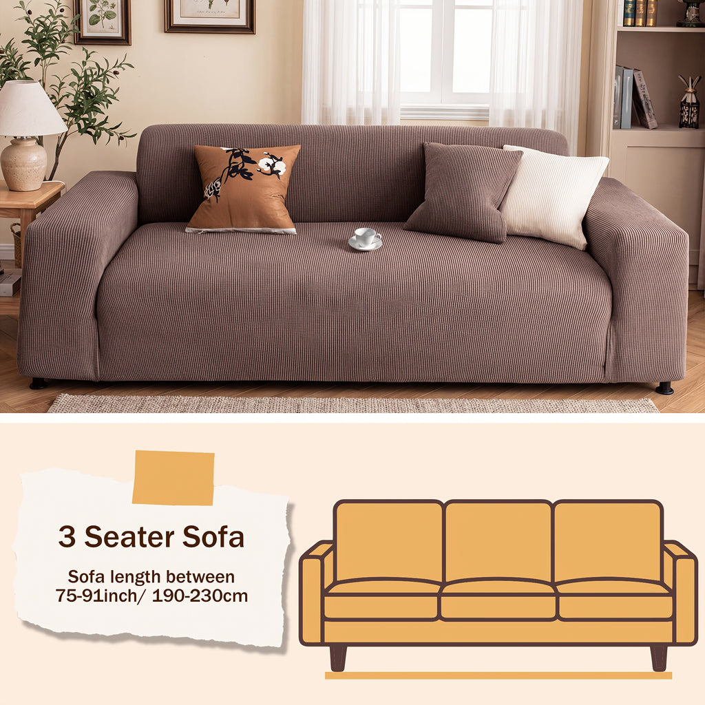 Chenille Sofa Cover Textured Stripe Elastic Full Cover Non-Slip Washable Scratch-Resistant Couch Slipcover for 1 2 3 4 Seater Living Room Office Green Gray Coffee Beige