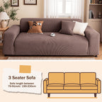 Chenille Sofa Cover Textured Stripe Elastic Full Cover Non-Slip Washable Scratch-Resistant Couch Slipcover for 1 2 3 4 Seater Living Room Office Green Gray Coffee Beige