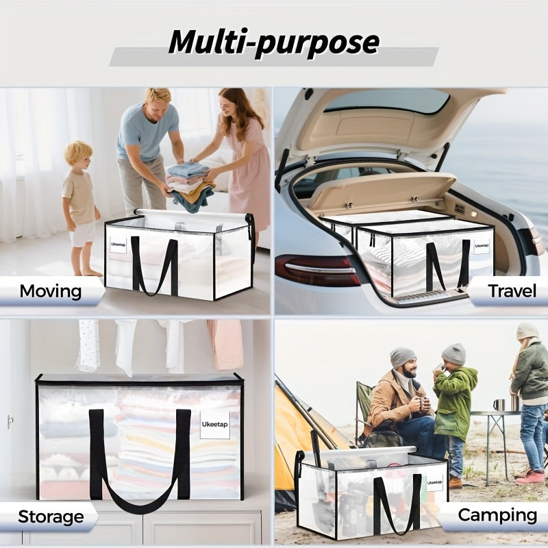 8-Pack Heavy Duty Transparent Moving Bags with Lids – XL Zipper Storage Boxes with Reinforced Handles for Clothing, Bedding, Dorm & College Moving, 27x14x15 inch