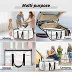 8-Pack Heavy Duty Transparent Moving Bags with Lids – XL Zipper Storage Boxes with Reinforced Handles for Clothing, Bedding, Dorm & College Moving, 27x14x15 inch