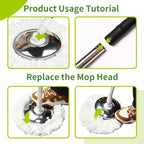 Spin Mop and Bucket Set with Wringer, 360° Dual-Drive Wringing System, 3 Microfiber Mop Heads for Hardwood Tile Marble Laminate Floor Cleaning