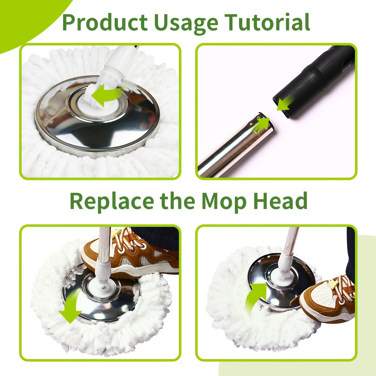 Spin Mop and Bucket Set with Wringer, 360° Dual-Drive Wringing System, 3 Microfiber Mop Heads for Hardwood Tile Marble Laminate Floor Cleaning
