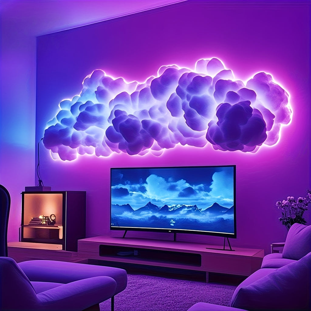3D Thundercloud LED Atmosphere Light – Color-Changing USB Cloud Night Light for Gaming Room, Party, Garage & Club Decoration with Wall Mount & Freestanding Options
