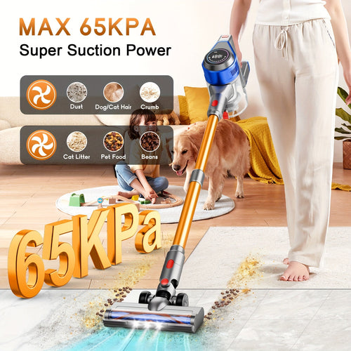 8-in-1 Cordless Stick Vacuum 65KPa with Detachable Battery Display – Lightweight Handheld Bagless Vacuum, 45-Min Runtime, 2200mAh for Hardwood Floors, Carpets & Pet Hair