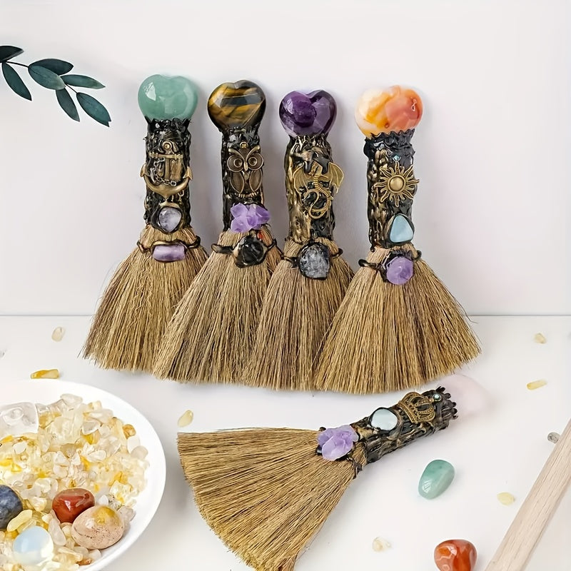 Mini Magic Brooms 12pcs Decorative Christmas Halloween Day of the Dead Witch Broom Set for Home Decor DIY Crafts Crystal Accessories Holiday Birthday Gift