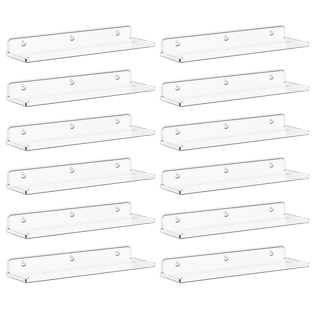 Floating Wall Shelf 15 Inch Transparent Acrylic – Clear Wall-Mounted Display Shelf for Books, Vinyl Records, Photos & Decor | Space-Saving Storage Organizer for Bedroom, Living Room, Bathroom & Kitchen
