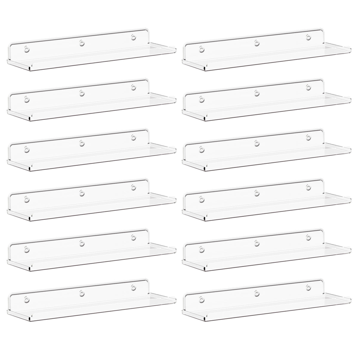 Floating Wall Shelf 15 Inch Transparent Acrylic – Clear Wall-Mounted Display Shelf for Books, Vinyl Records, Photos & Decor | Space-Saving Storage Organizer for Bedroom, Living Room, Bathroom & Kitchen