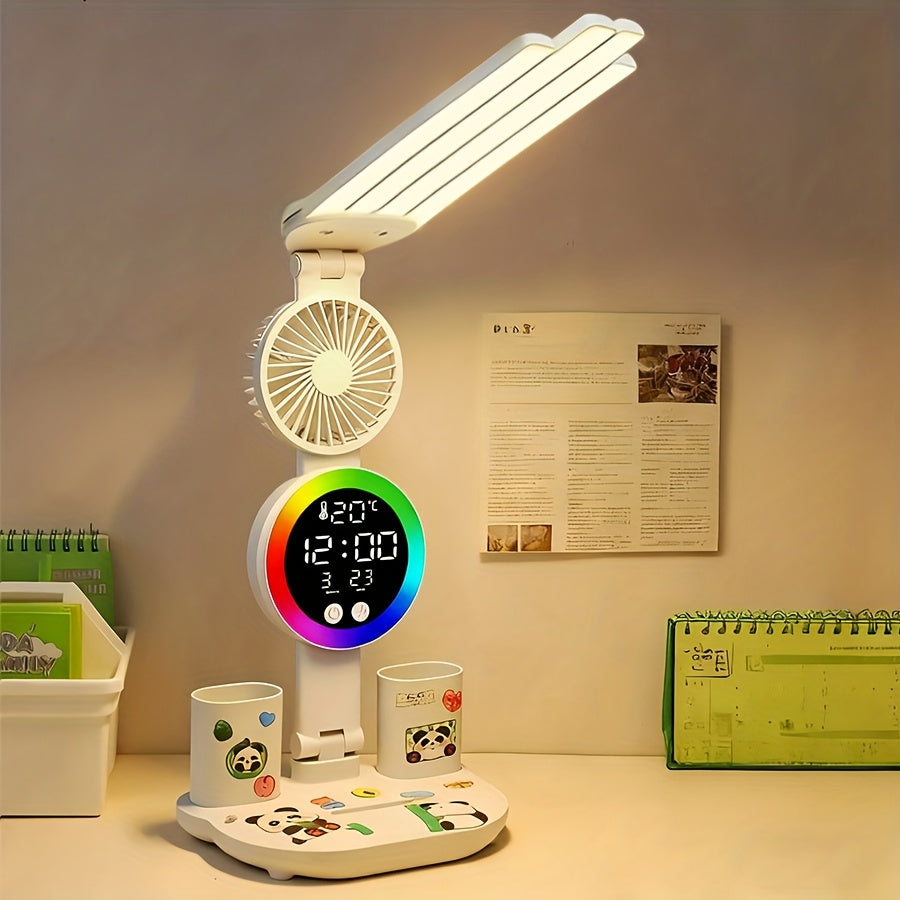 Smart Touch LED Desk Lamp USB Dual Head with Built-in Fan, 3-Color Dimmable, Smart Display, Pen Storage & Night Light – Eye-Caring Study & Home Office Lamp – 1 or 2 Pack