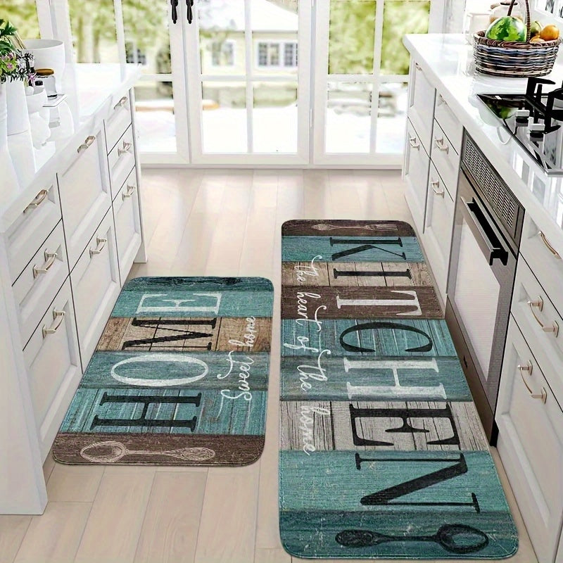 Kitchen Floor Mat Set 2 Piece Patchwork Anti-Fatigue Rug – Diatomite Non-Slip Rubber Backing Water Absorbent Machine Washable for Kitchen Bathroom Entryway