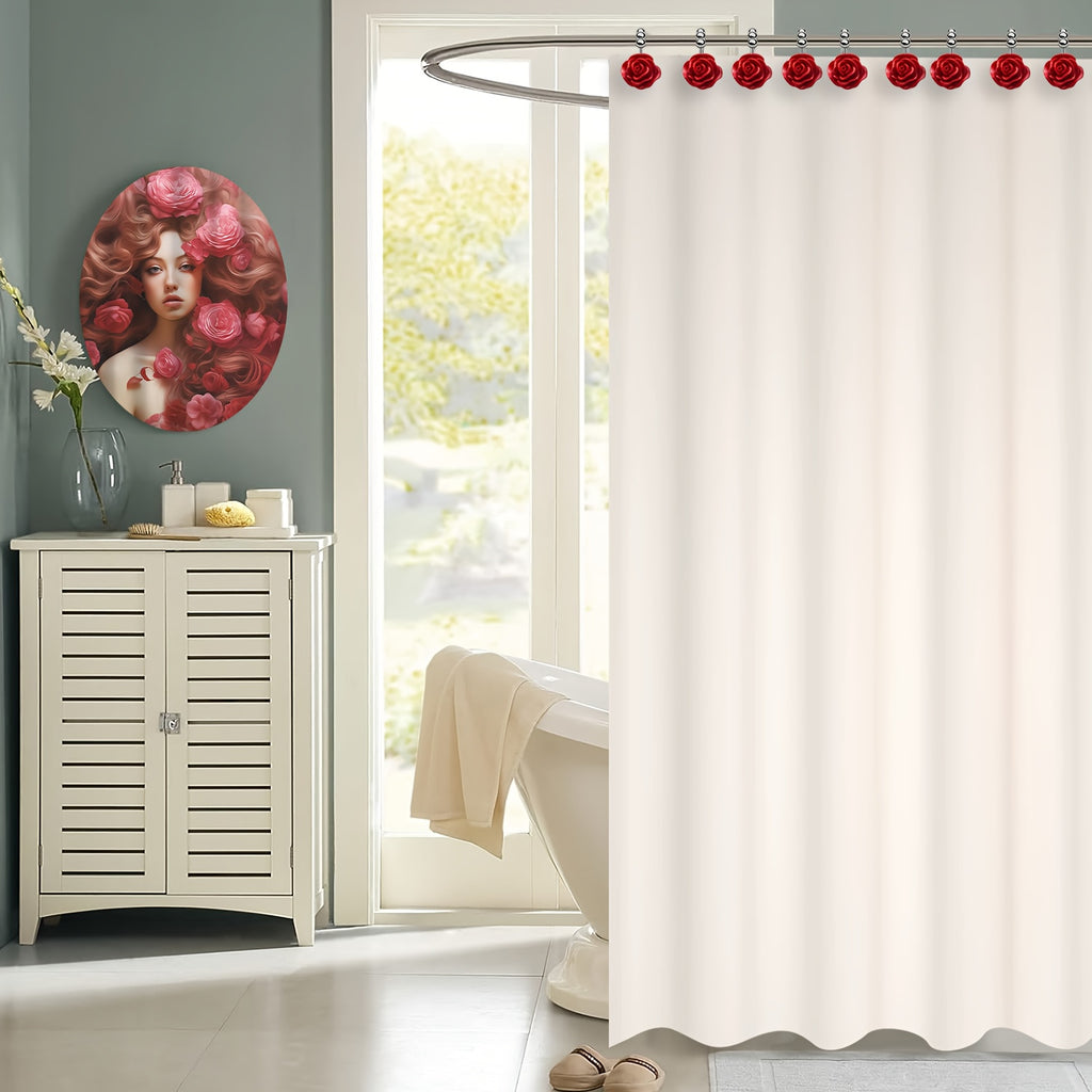 Rose Decorative Shower Curtain Hooks 12pcs – Stainless Steel Acrylic Rhinestones Double Hook for Dual Curtains | Elegant Bathroom Decor & Mother's Day Gift