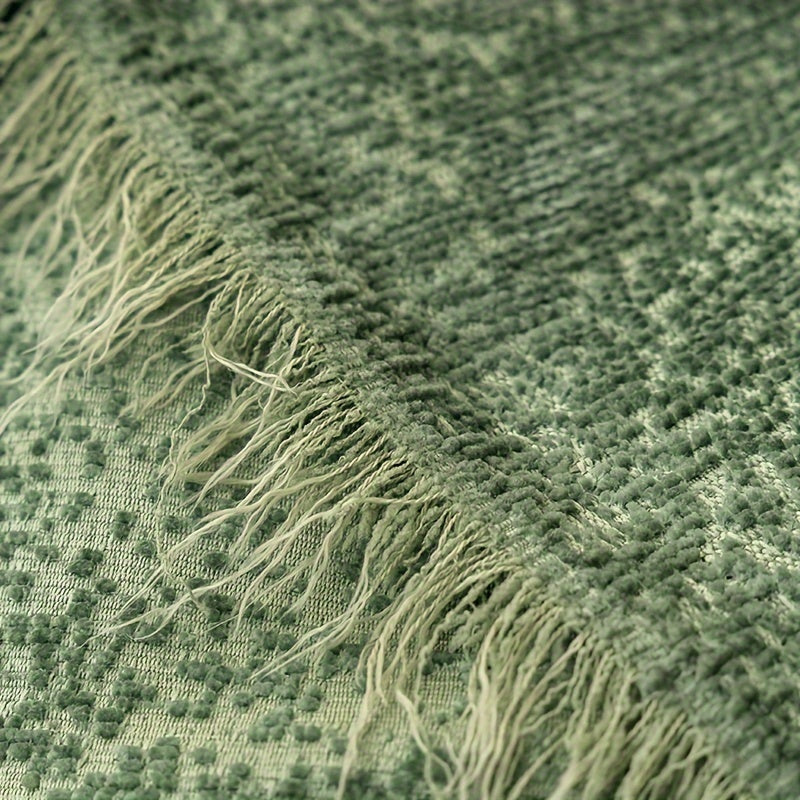 Chenille Sofa Cover with Tassels - Ultra Soft Thick Pet Friendly Couch Slipcover Solid Color 2 3 4 Seater Living Room Decor