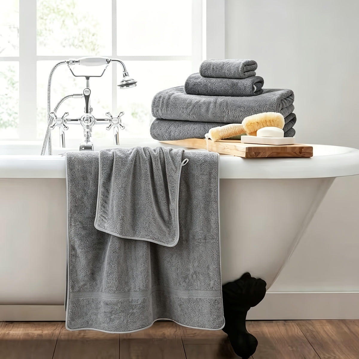 Microfiber Bath Towel Set 4 or 8 Piece – Extra Large 71×35” Ultra-Soft Quick Dry – Includes Bath Towel, Hand Towels, Washcloths & Hair Drying Cap for Bathroom, Hotel & Gym
