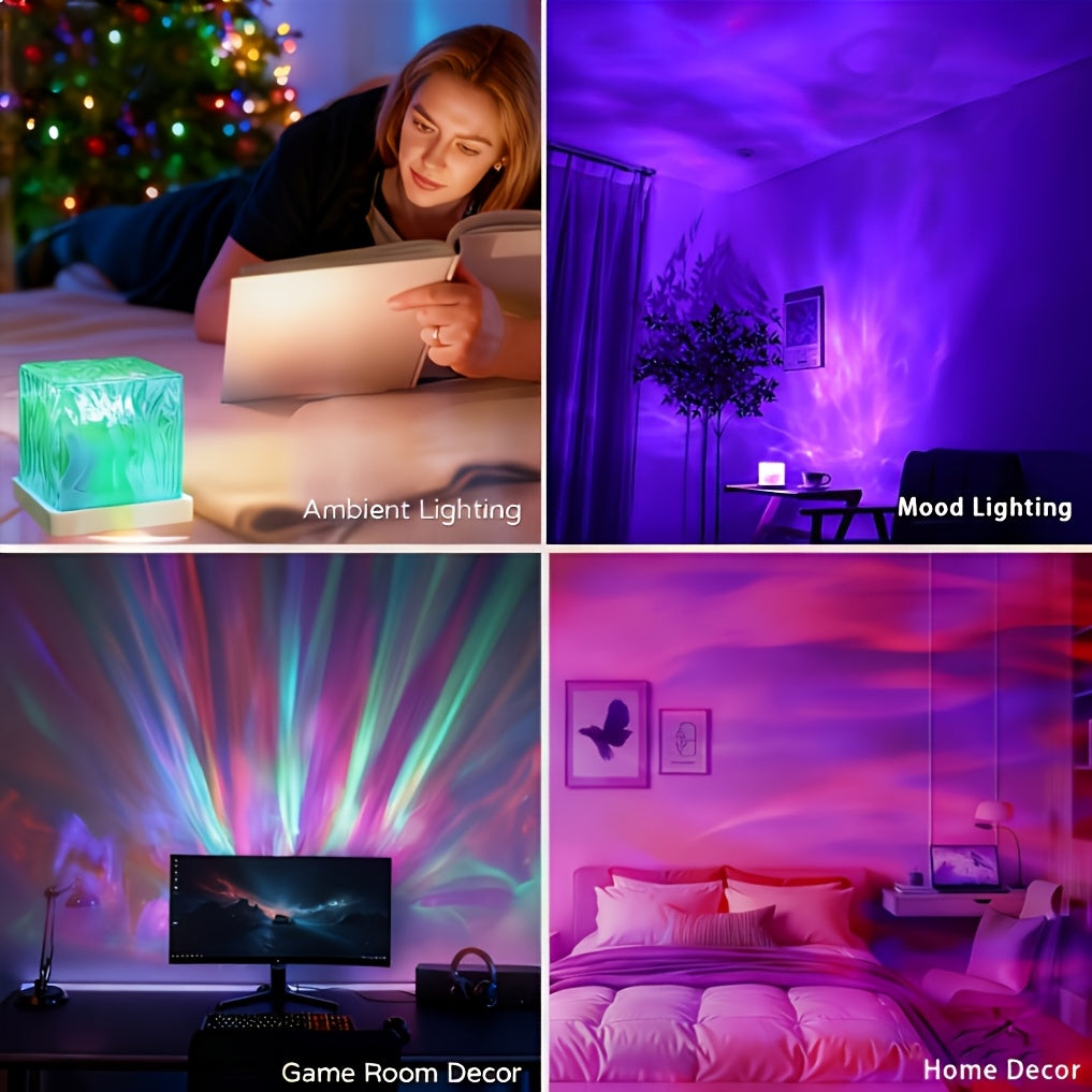 Aurora Galaxy Projector Night Light 16-Color LED USB Powered with Remote Control - Northern Lights Projector Dimmable Bedroom Ambience Lamp Cube Design for Room Decor Sleep Aid, 1-2 Pack