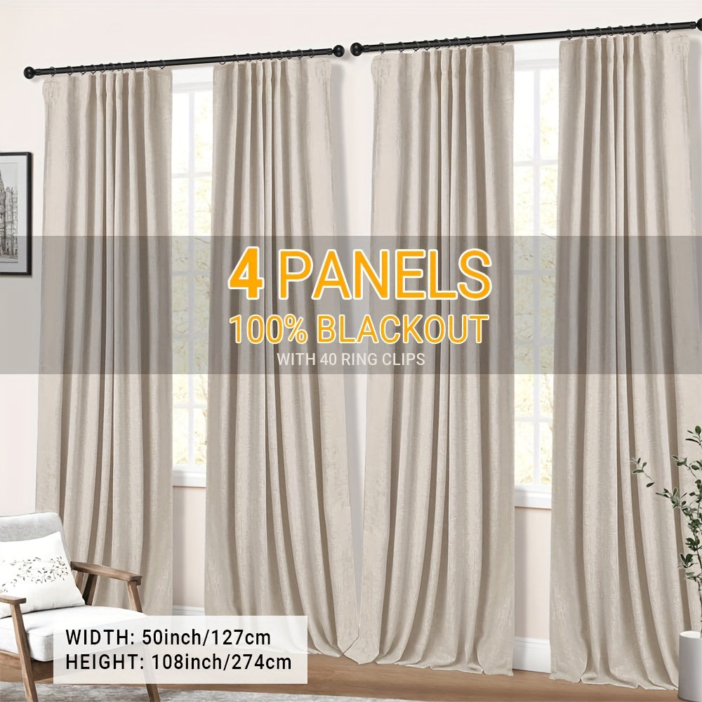 Blackout Curtains for Bedroom 4 Panels Set – 100% Full Light Blocking Textured Thick Drapes with Grey Liner, Rod Pocket, Room Darkening Window Curtains for Living Room, 50W x 84/96/108 Inch Long