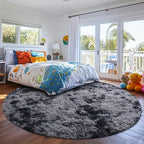 Round Shaggy Rug Soft Fluffy Plush Circular for Bedroom & Living Room – Easy Clean, Tie-Dye & Solid Colors, 3 Sizes 4x4 5x5 6x6ft