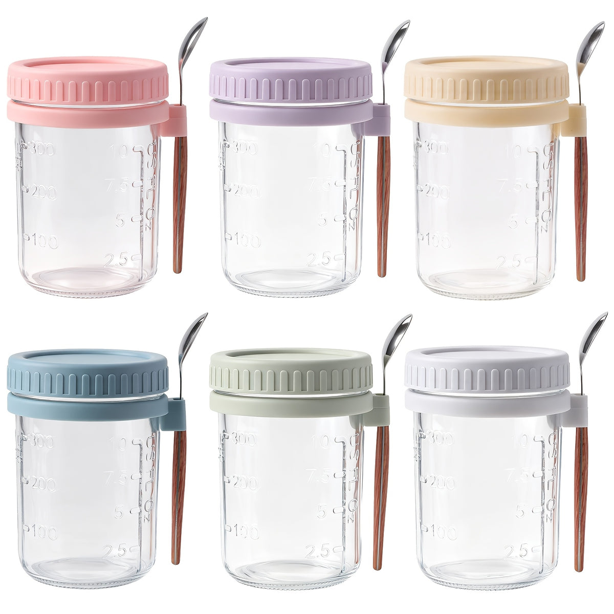 Overnight Oats Containers with Lids and Spoons – 16 oz Airtight Glass Mason Jars for Meal Prep, Breakfast, Milk, Cereal & Fruit | 4-Pack & 6-Pack