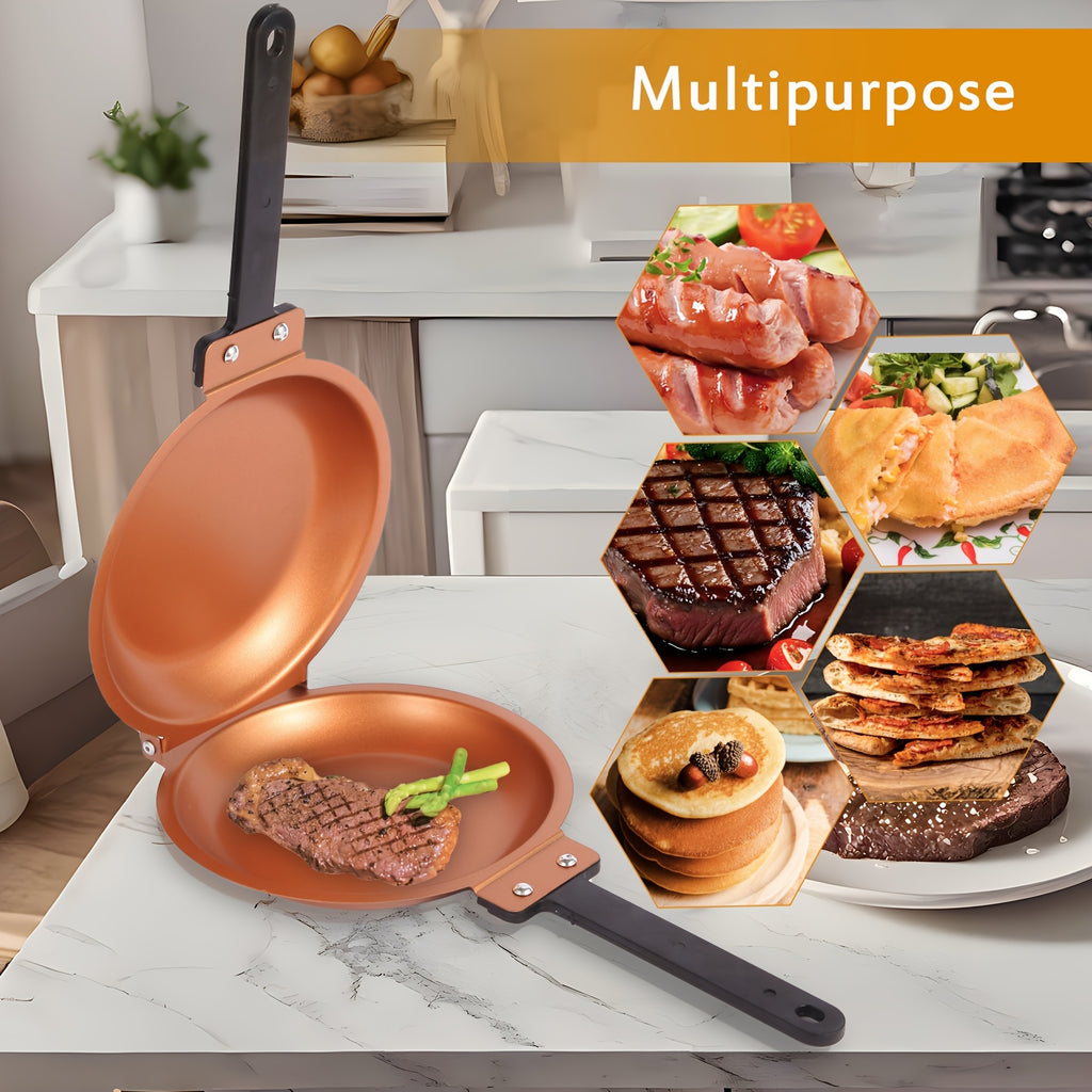Double-Sided Nonstick Pancake Pan Flip Omelette Skillet Easy Flip Frying Pan for Fluffy Pancakes Frittatas Omelets Dishwasher Safe Iron Cookware