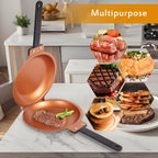 Double-Sided Nonstick Pancake Pan Flip Omelette Skillet Easy Flip Frying Pan for Fluffy Pancakes Frittatas Omelets Dishwasher Safe Iron Cookware