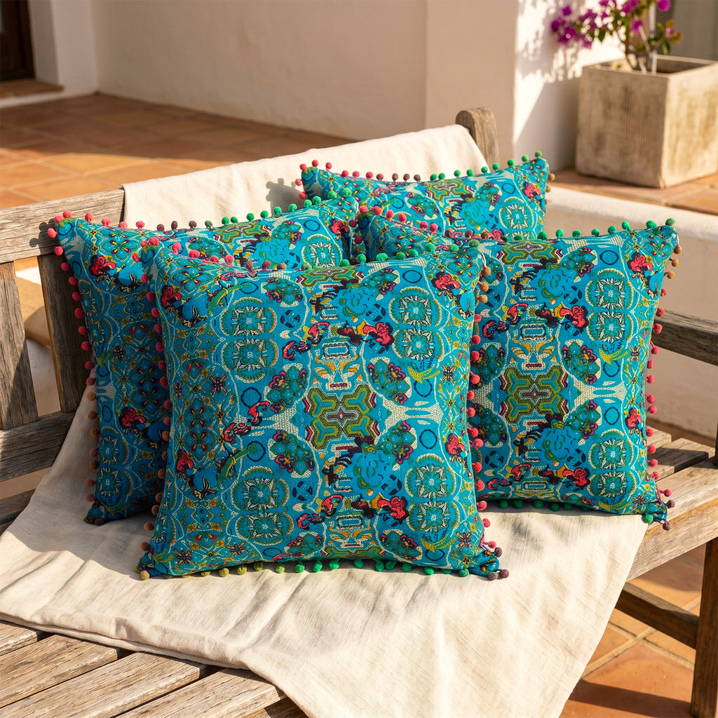 2-Pack Turkish Moroccan Throw Pillows with Inserts Reversible Floral Boho Decorative Pillow 18x18 Inch Polyester Square Cushion Zip Cover for Sofa Couch Bedroom Living Room 7 Colors
