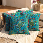 2-Pack Turkish Moroccan Throw Pillows with Inserts Reversible Floral Boho Decorative Pillow 18x18 Inch Polyester Square Cushion Zip Cover for Sofa Couch Bedroom Living Room 7 Colors