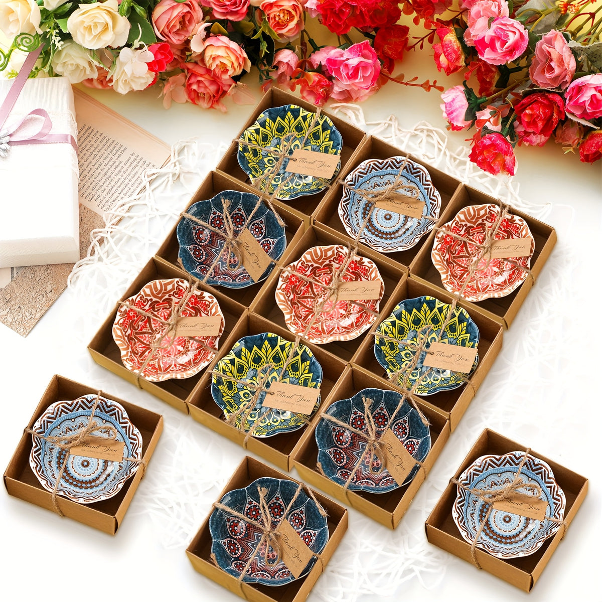Small Ceramic Bowls 12 Pack 3.3 Inch Boho Wedding Souvenirs Dipping Bowl Bridal Shower Guest Gifts Mexican Pottery Rustic Decor