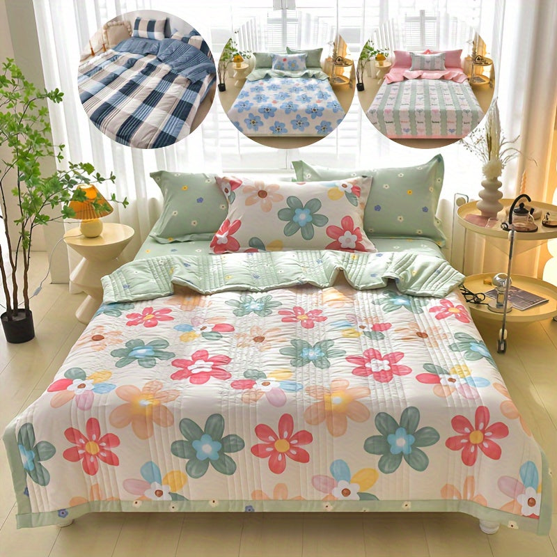 Summer Cooling Quilt Set 3 Piece Thin Quilt 2 Pillowcases Floral Embossed Skin Friendly Soft All Season Comforter - Twin Full Queen King Hotel Bedroom