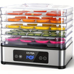 Food Dehydrator Machine 5 Stainless Steel Trays 420W 48H Timer 95-160F Temp Control for Jerky Herbs Meat Fruit with Recipe Book