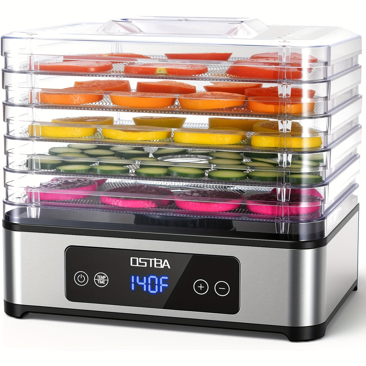 Food Dehydrator Machine 5 Stainless Steel Trays 420W 48H Timer 95-160F Temp Control for Jerky Herbs Meat Fruit with Recipe Book