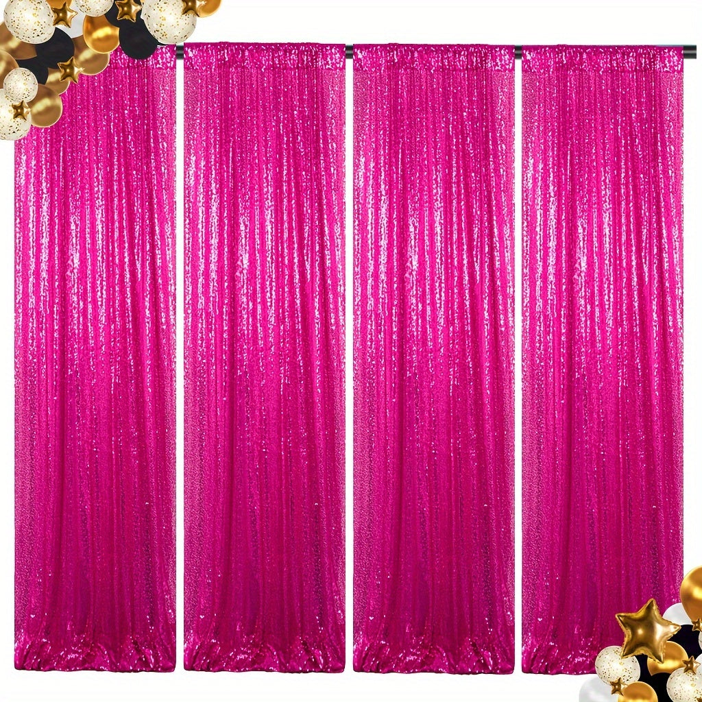 Sequin Curtains Backdrop 4 & 6 Panels 2x8FT - Shimmer Glitter Party Backdrop Curtain for Wedding Birthday Bachelorette Photo Booth, 25 Colors Reusable Event Decoration