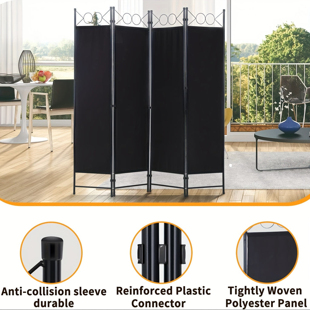 4 Panel Folding Room Divider Privacy Screen | Portable Wall Divider Partition for Home, Office & Bedroom Separation – Black, Grey, Beige, Tan