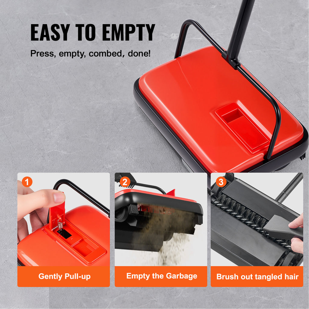 Manual Carpet Sweeper No Battery Needed 300ml Dustbin 180° Rotating Head Floor Sweeper for Carpet Hardwood Tile Pet Hair Home Office