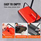 Manual Carpet Sweeper No Battery Needed 300ml Dustbin 180° Rotating Head Floor Sweeper for Carpet Hardwood Tile Pet Hair Home Office
