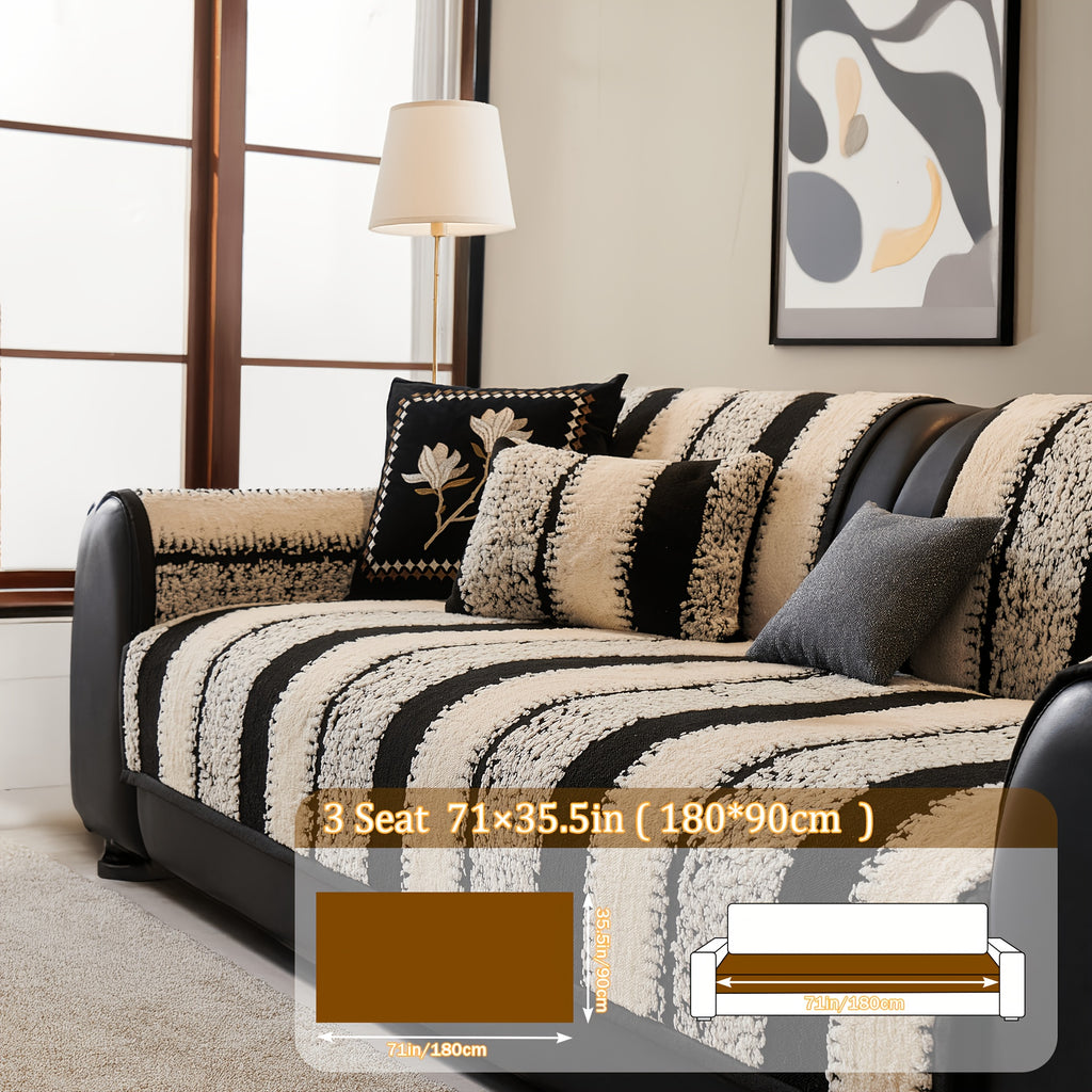 Non-Slip Sofa Slipcover, Striped Couch Cover for 2/3/4 Seater with Silicon Rubber Backing, Pet-Friendly Machine Washable Furniture Protector, All-Season Soft Sofa Cover, Sold by Piece