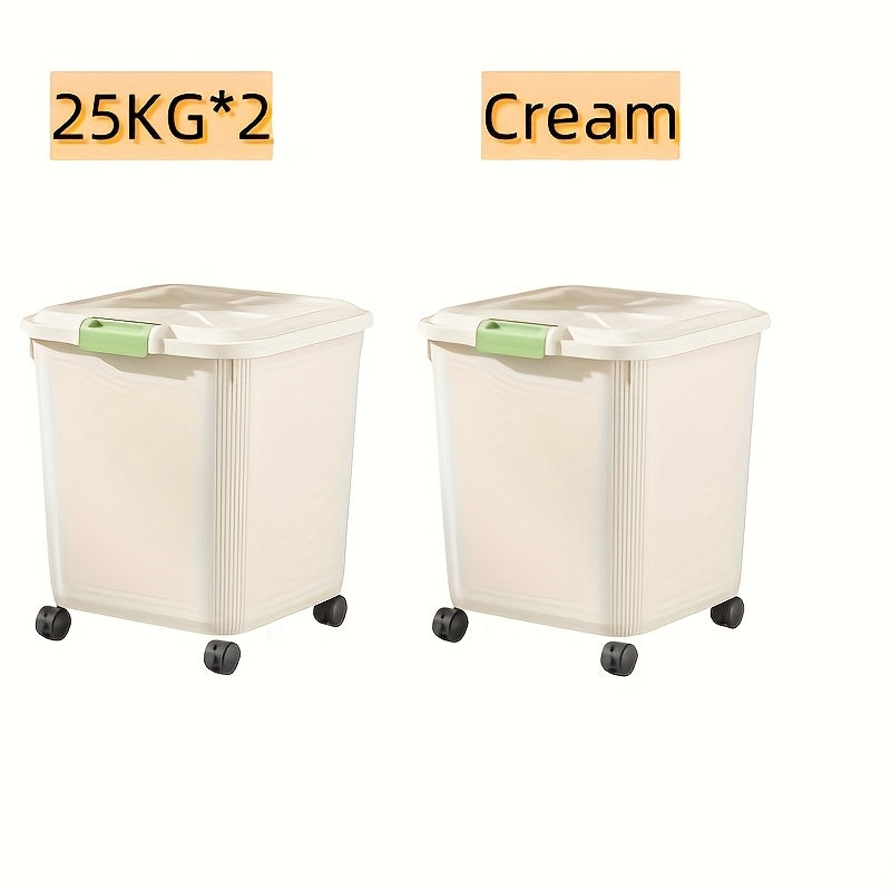 Large Capacity Rice Storage Box with Lid & Universal Wheels – Sealed PP Cereal Container, Movable Kitchen Pantry Storage, 2-Pack or 4-Pack (11–55 lbs)