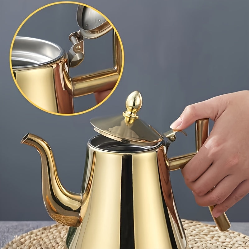 Stainless Steel Kettle with Filter Tea Pot Coffee Pot Cold Water Pitcher Induction Cooker Compatible for Home Hotel Restaurant Golden Finish
