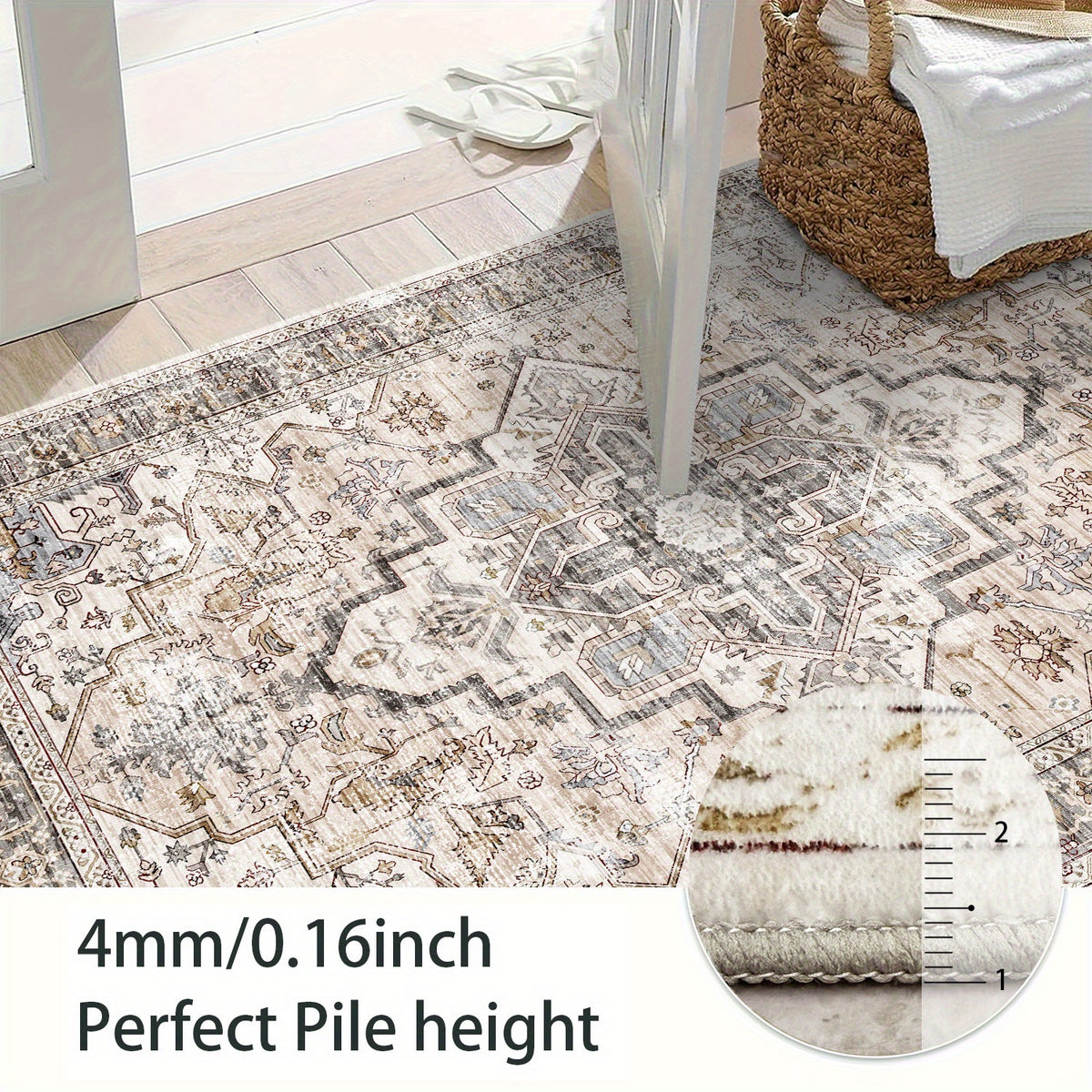 Bohemian Area Rug Washable Ultra-Soft Non-Slip Retro Foldable Living Room Bedroom Rug Beige Grey 4x6 5x7 6x9 8x10 9x12