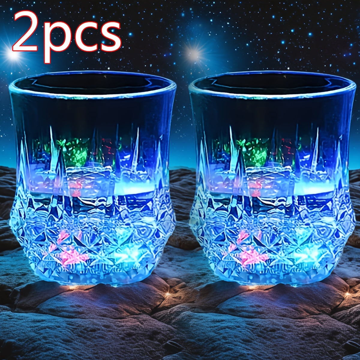 LED Light Up Cups Set of 2 | Water Activated Glowing Wine Glasses Multicolor Flashing Drinkware for Party Bar Easter