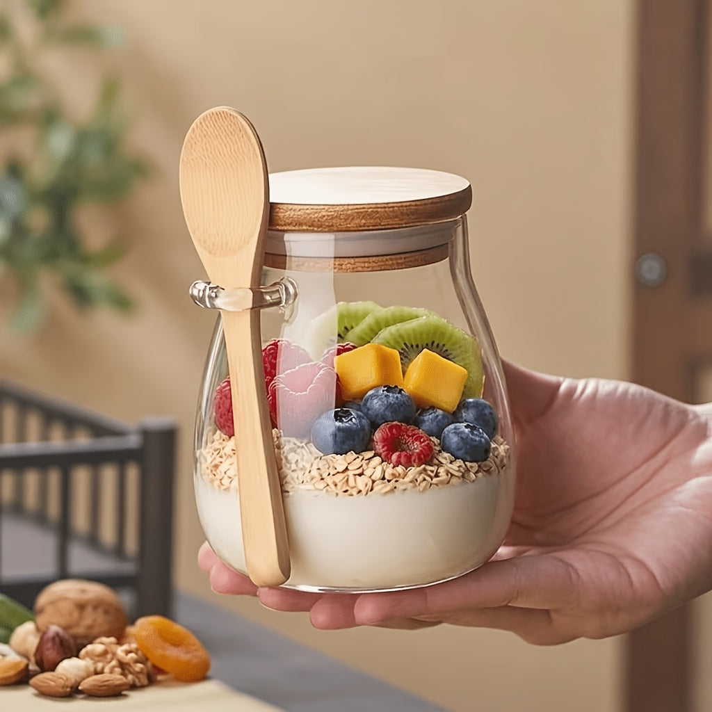 4-Pack 11.96oz Glass Meal Prep Jars with Lids & Spoons – Overnight Oats, Chia Pudding, Yogurt & Salad Containers