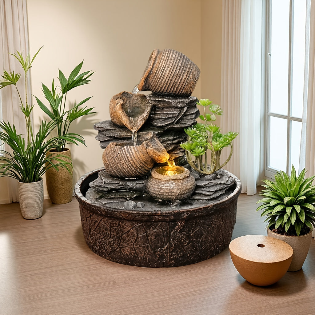 Three-Tier Tree Shaped Desktop Fountain – Flowing Water Feature Ornament for Office, Home & Living Room | Tabletop Zen Waterfall Decor | Art & Leisure Style Boss Desk Decoration Gift