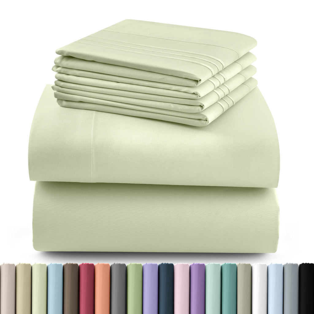 Hannah Bedding Sheet Set 6pcs Brushed Polyester 16" Deep Pocket – Embroidered Pillowcases Hotel Luxury Soft Bed Sheets for Twin Full Queen King Cal King, 24 Colors